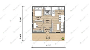 Одноэтажный дом «Садовод» 57м2 с террасой
